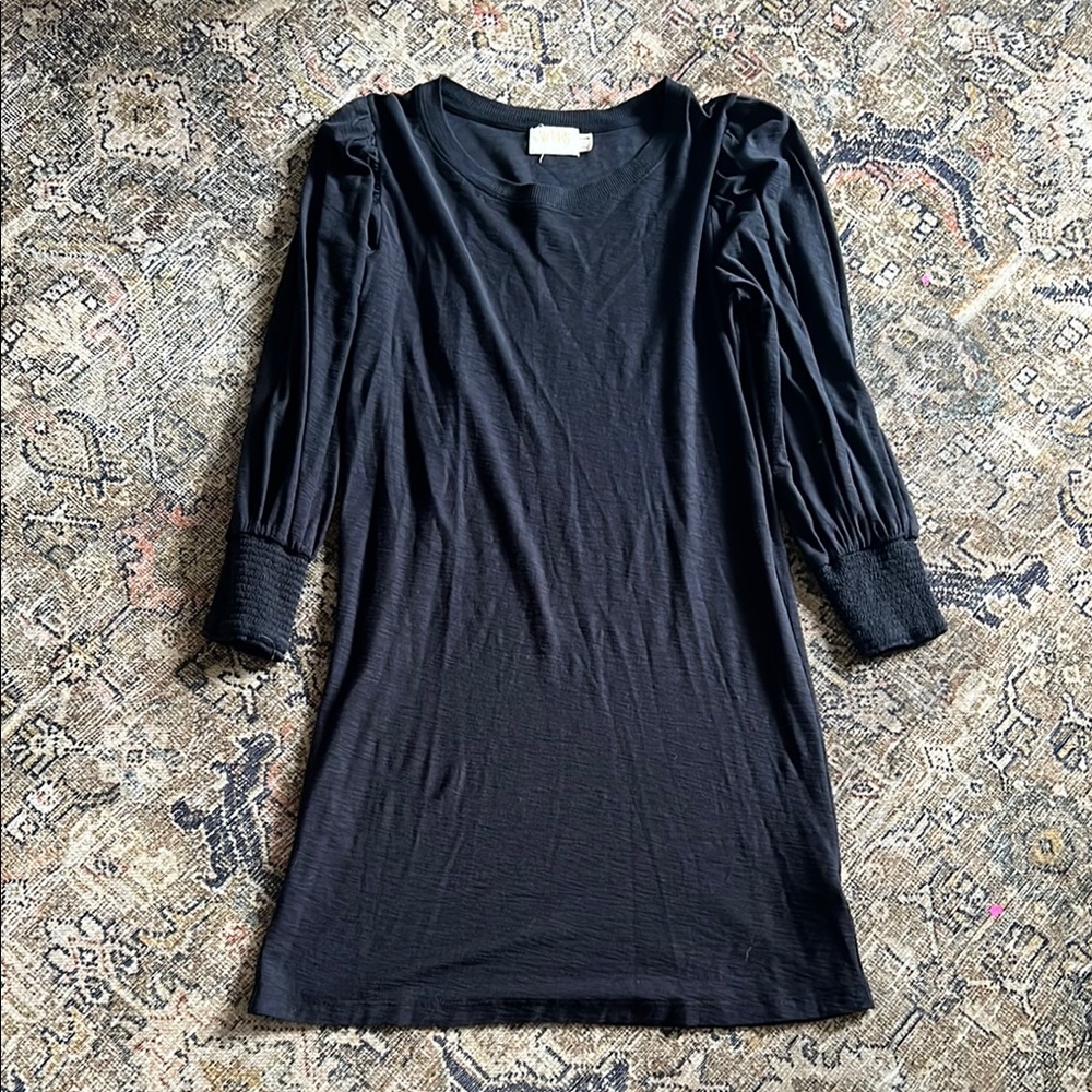 Nation Ltd. Dress Womens S Black Puff Sleeve T-Shirt Crew Neck Pima Cotton Solid